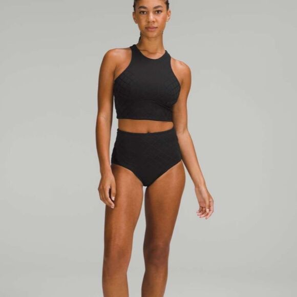 Lululemon black diamond grid high neck swim top 2 with pads bikini top - Picture 3 of 9